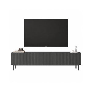 White Fluted TV Stand with Drop-Down Storage