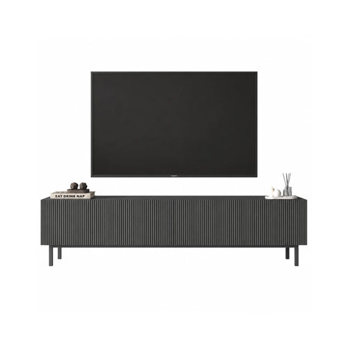 White Fluted TV Stand with Drop-Down Storage