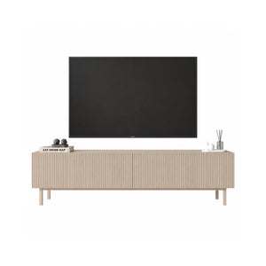 White Fluted TV Stand with Drop-Down Storage