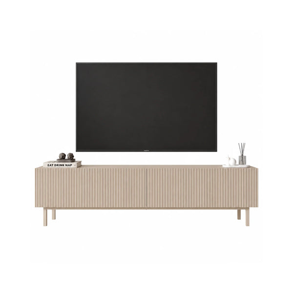White Fluted TV Stand with Drop-Down Storage