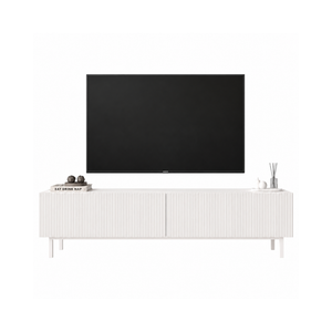 White Fluted TV Stand with Drop-Down Storage