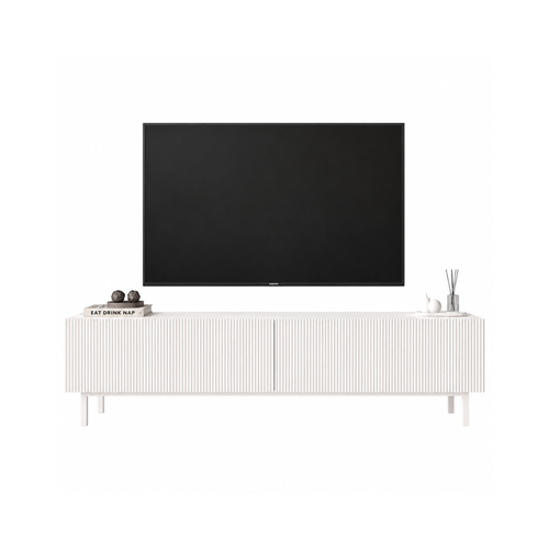 White Fluted TV Stand with Drop-Down Storage