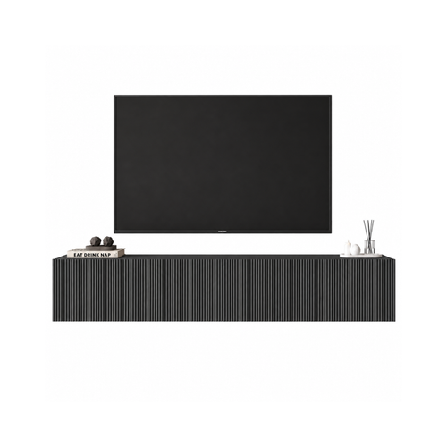 Anthracite Floating Fluted TV Unit with Drop-Down Storage