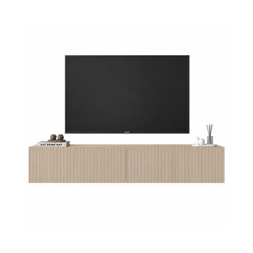 Anthracite Floating Fluted TV Unit with Drop-Down Storage