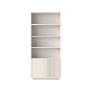 White Fluted Bookcase – Tall 4-Tier Display Shelving Unit with 2-Door