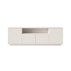 White Fluted Sideboard 4-Door Storage - Open Display Shelf