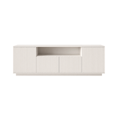 White Fluted Sideboard 4-Door Storage - Open Display Shelf