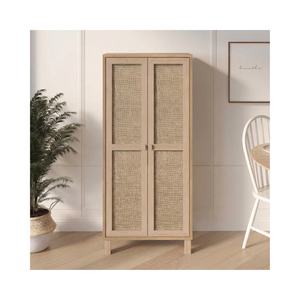 Natural Rattan 2-Door Tall Storage Cabinet