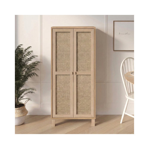 Natural Rattan 2-Door Tall Storage Cabinet