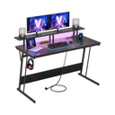Gaming Desk with Power Strip & Dual Monitor Stand
