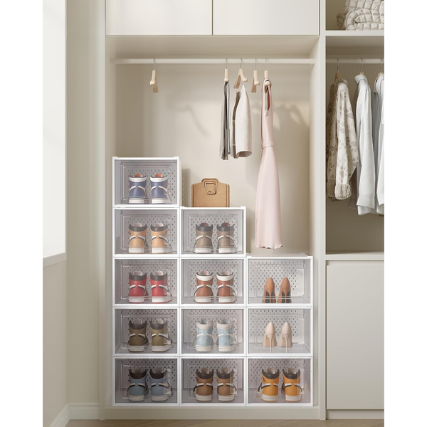 Set of 12 Clear Stackable Shoe Storage Boxes