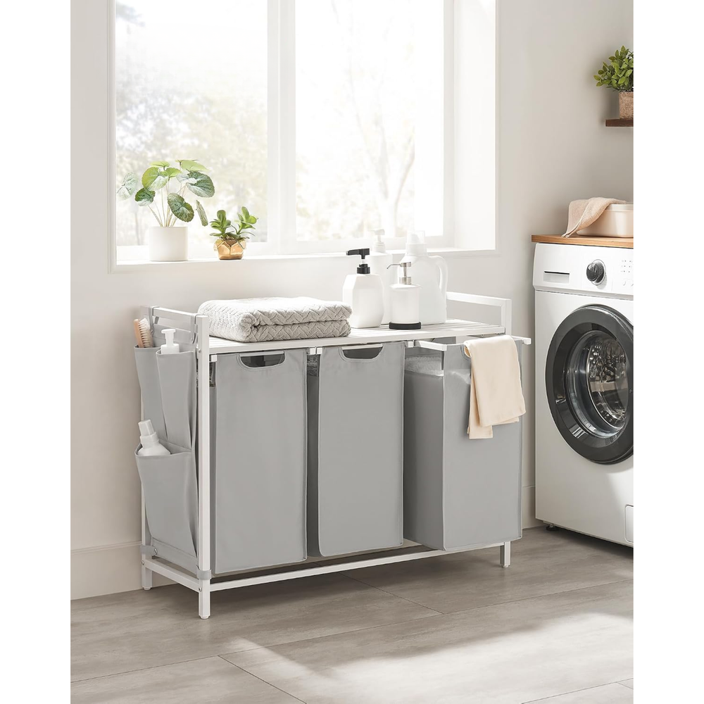 Laundry Hamper - 3 Removable Oxford Fabric Bags, Linen Holder