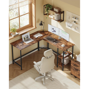 L-Shaped Corner Gaming Desk with Storage Shelves