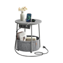 Round Side Table with Charging Station & Basket