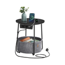 Round Side Table with Charging Station & Basket