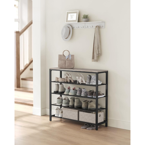 4-Tier Industrial Shoe Rack with Mesh Shelves