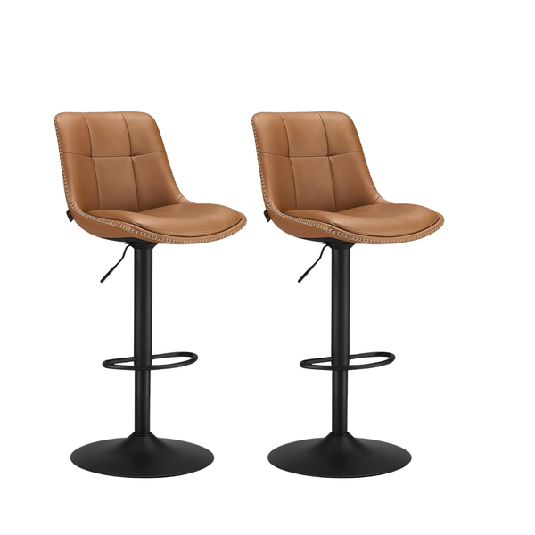PU Leather Bar Stools with Backrest and Footrest (Set of 2)