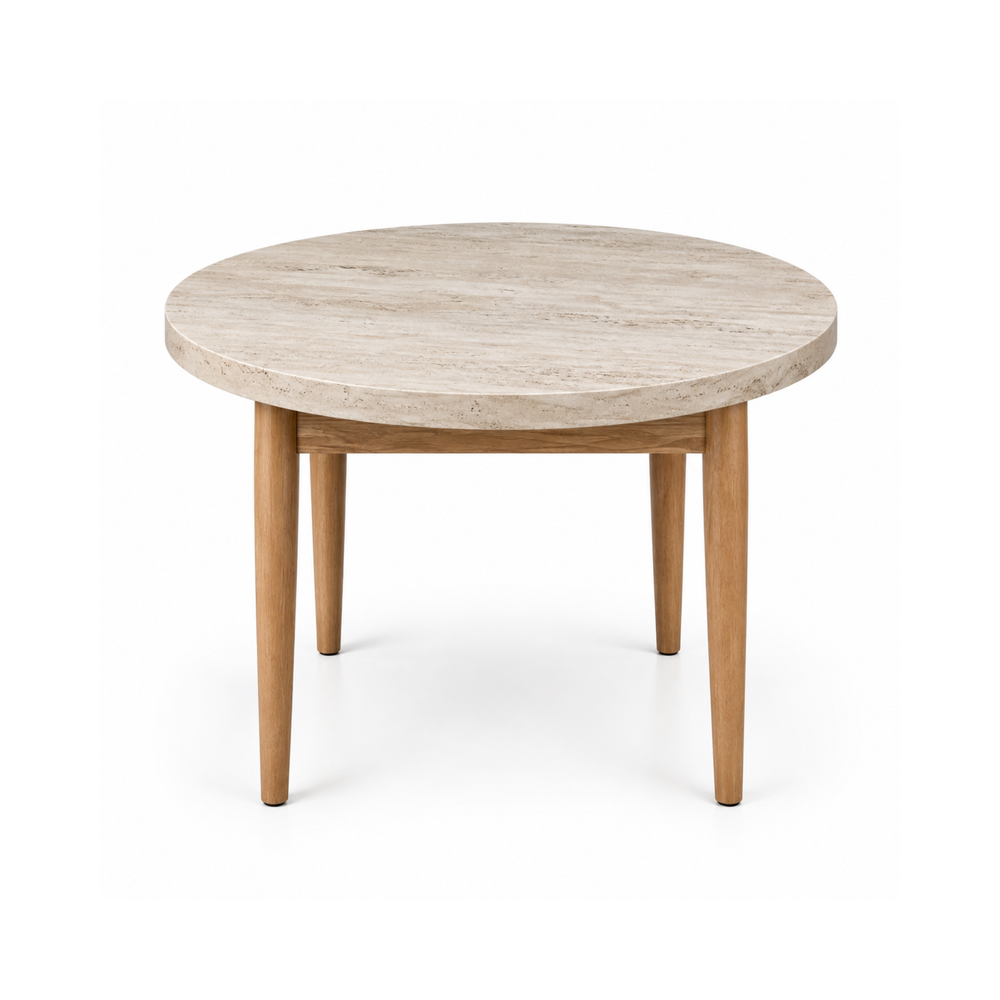 HAR Table - Travertine & Brown (90cm) Round Dining Table