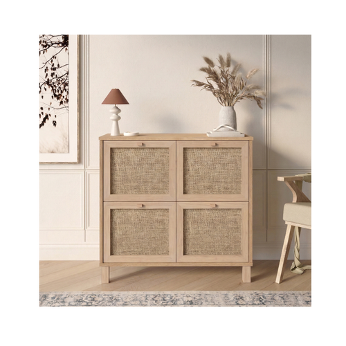 Natural Rattan 4-Door Storage Cabinet