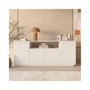 White Fluted Sideboard 4-Door Storage - Open Display Shelf