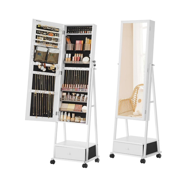 Lockable Jewellery Cabinet - Full-Length Mirror & Drawer
