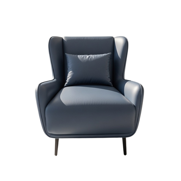 Modern Wingback Accent Chair – Navy Blue Faux Leather Armchair - Karrari