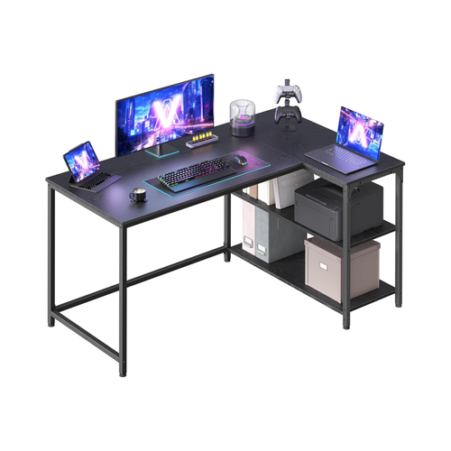 L-Shaped Computer Desk, Reversible Shelves - Karrari