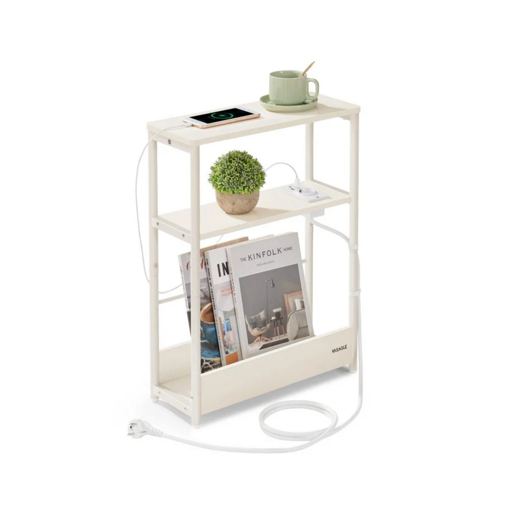 Side Table with Charging Port, 3 Shelves - Karrari