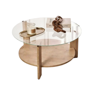 Stylish Coffee Table Tempered Glass Top - Sapphire Oak - Karrari