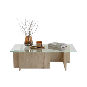 Elegant Coffee Table Top Tempered Glass - Travertine Colour - Karrari