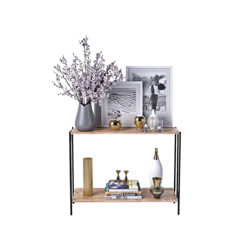 2-Tier Console Table | Walnut & Black Metal Frame - Karrari