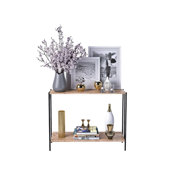 2-Tier Console Table | Walnut & Black Metal Frame - Karrari