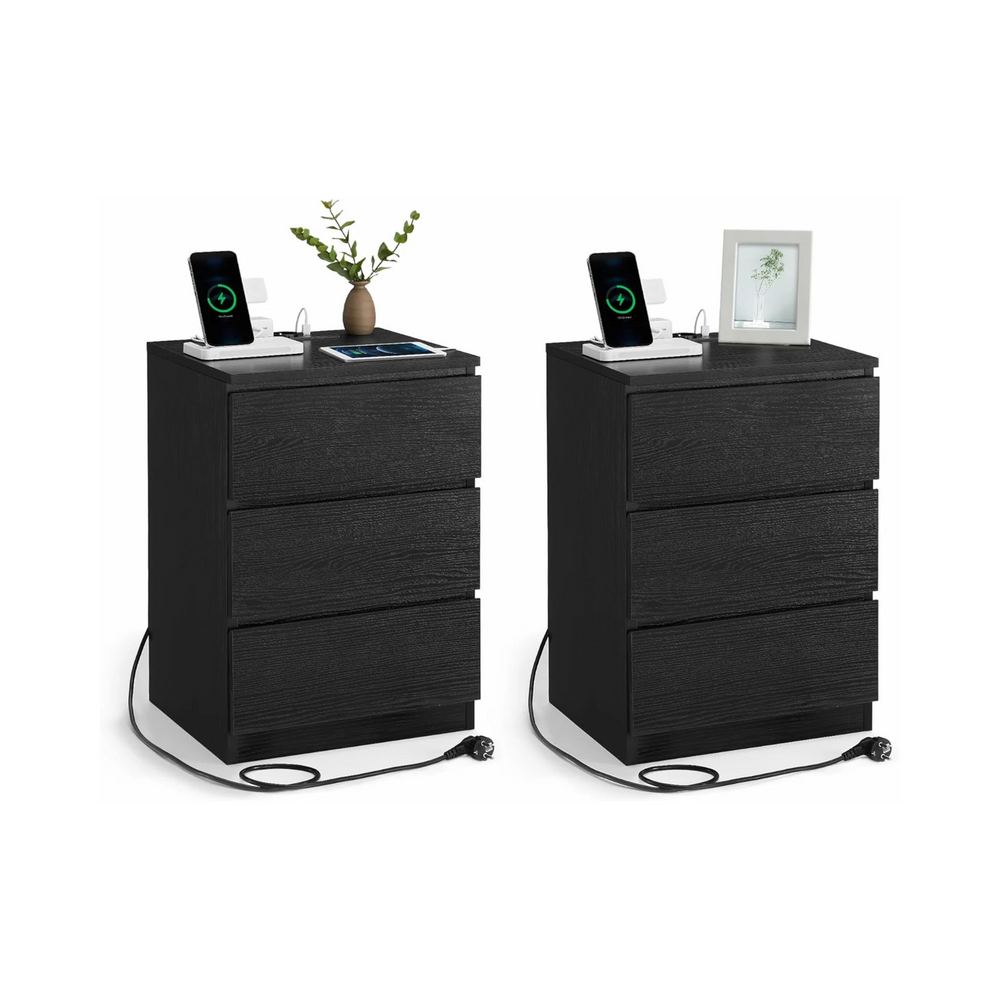 2-Piece Bedside Tables – Drawers & Charging Ports - Karrari