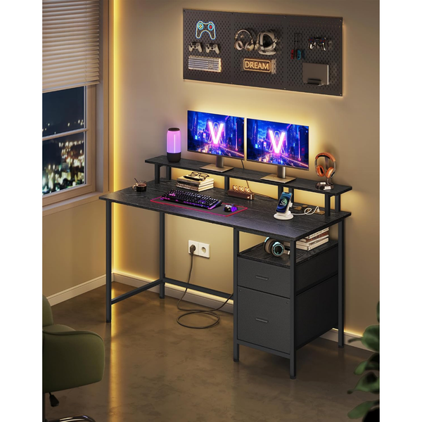 Gaming Desk with Fabric Drawers, Screen Mount with Socket - Karrari