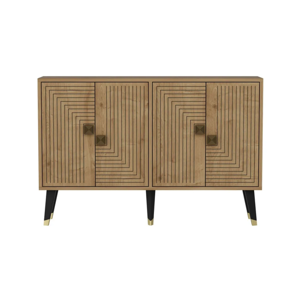 Geometric Oak & Gold Accent Console - Karrari