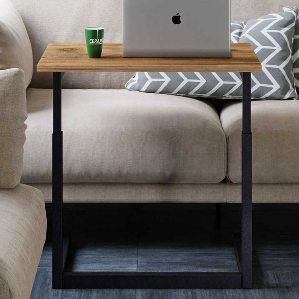 Adjustable C-Shaped Side Table | Rustic Wood & Black Metal - Karrari