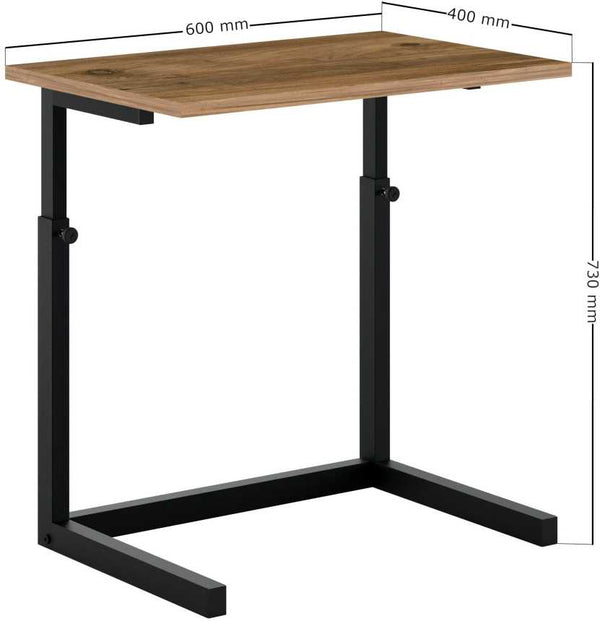 Adjustable C-Shaped Side Table | Rustic Wood & Black Metal - Karrari