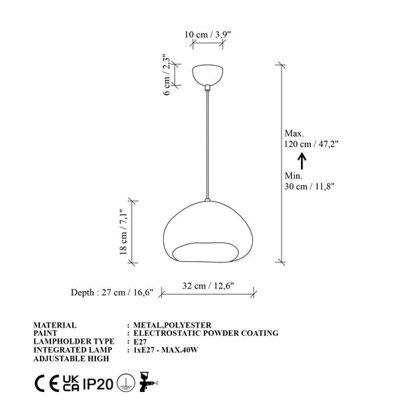 Chandelier Ceiling Lamp, White (32x27x18cm)