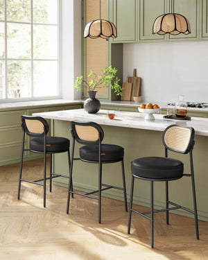High Bar Stools with Curved Backrest (Set of 2)