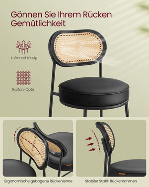 High Bar Stools with Curved Backrest (Set of 2)
