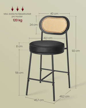 High Bar Stools with Curved Backrest (Set of 2)