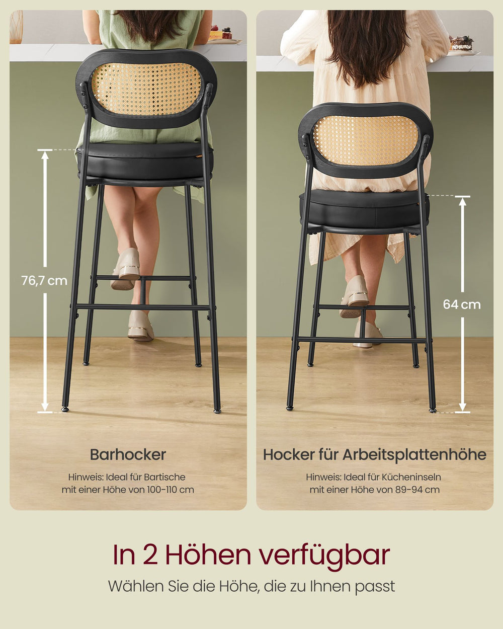 High Bar Stools with Curved Backrest (Set of 2)