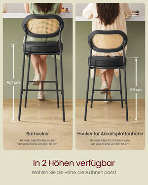 High Bar Stools with Curved Backrest (Set of 2)