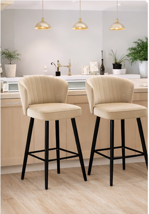 Beige Velvet Bar Stools with Black Legs(Set of 2) - Karrari