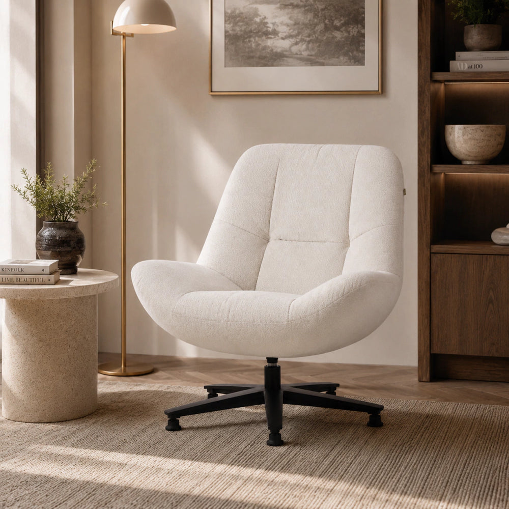 Beige Bouclé Lounge Chair with Black Metal Base - Karrari