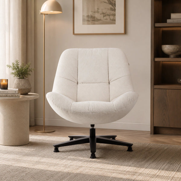 Beige Bouclé Lounge Chair with Black Metal Base - Karrari