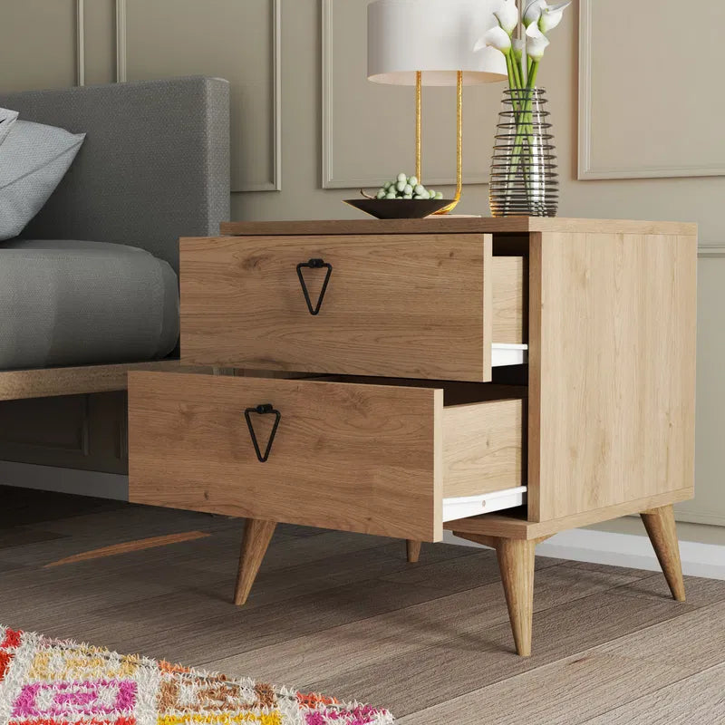 Particle Board Nightstand with 2 Drawers - Oak - Karrari