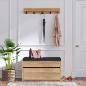 Oak-Finish Coat Rack & Cushioned Shoe Storage Bench - Karrari