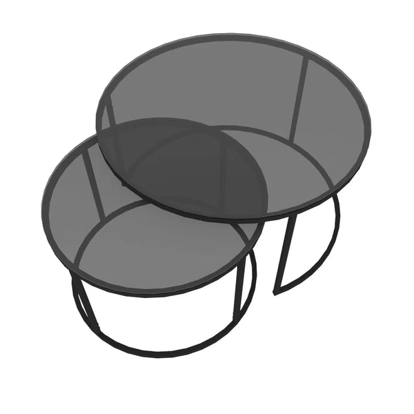 Set of 2 Round Coffee Tables in Black - Dark Glass
