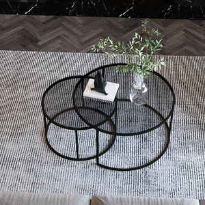 Set of 2 Round Coffee Tables in Black - Dark Glass